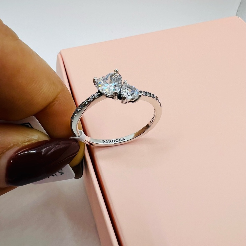 Pandora Double Heart Sparkling Ring.